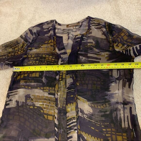 Melanie Lyne purple sheer transparent chiffon long sleeve blouse M - Picture 8 of 9